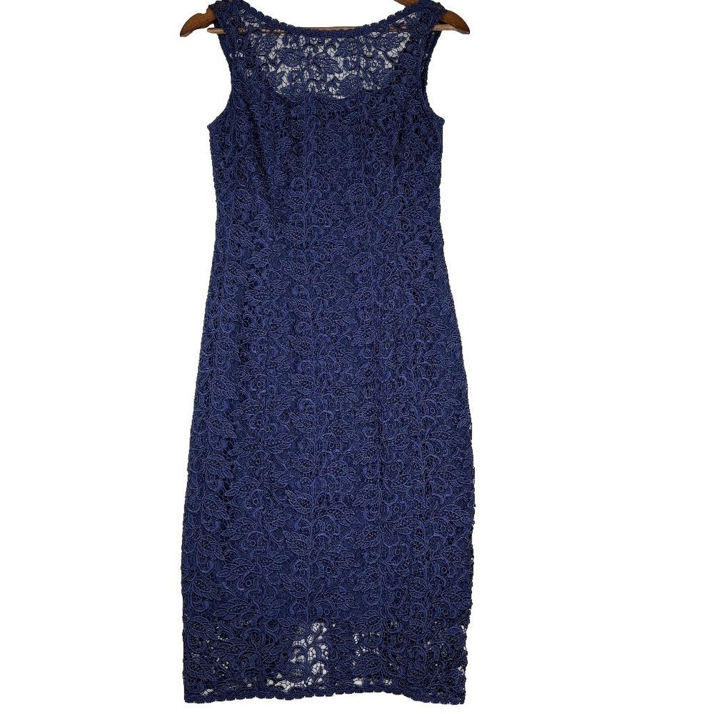 WHBM Blue Lace Sheath Dress Sleeveless Size 2